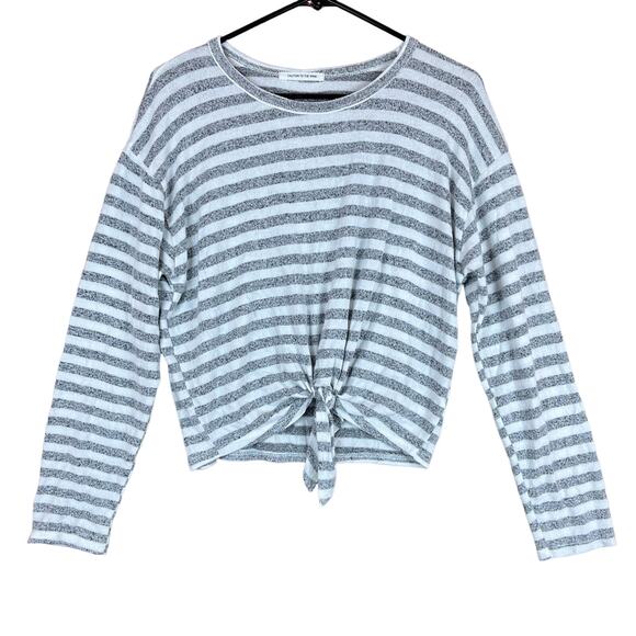 Caution To The Wind Womens Sweater Gray White Stripe Front Tie Lightweight M/L - Picture 1 of 13